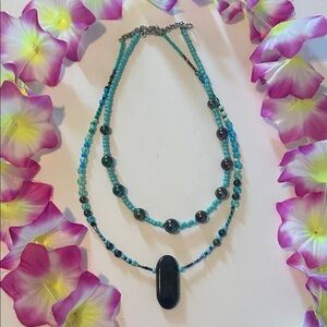 Turquoise and Black Beaded Necklace